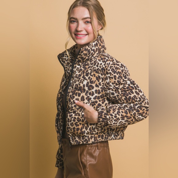 Leopard Print Women's Bomber Jacket - Picture 2 of 4